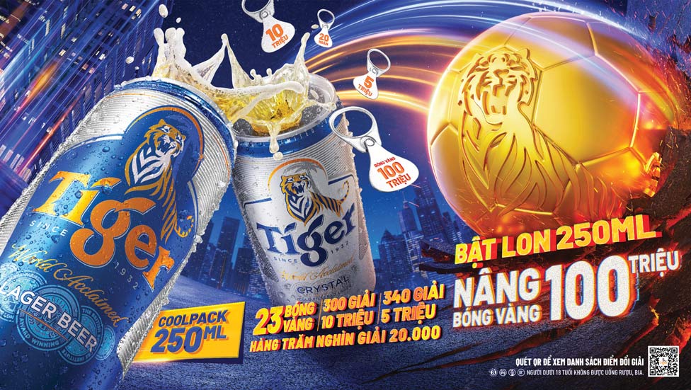 Tiger Beer brings passionate moments to customers with the promotion program "Open a 250ml can, win a 100 million gold ball". Photo: Provided by DN