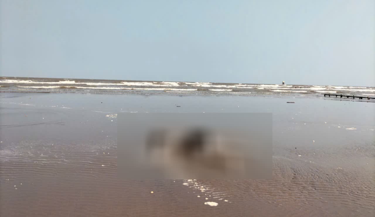 The scene of the discovery of a male body drifting ashore on Con Vanh beach in Thai Binh. Photo: Provided by local residents