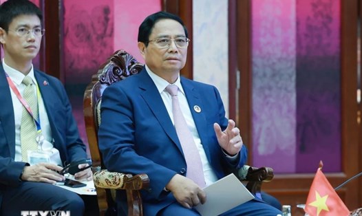 Thủ tướng Chính phủ Phạm Minh Chính phát biểu tại Phiên họp hẹp Hội nghị Cấp cao ASEAN lần thứ 45. Ảnh: TTXVN