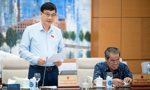 Chủ nhiệm Ủy ban Kinh tế của Quốc hội Vũ Hồng Thanh trình bày tóm tắt báo cáo thẩm tra. Ảnh: Văn Toản