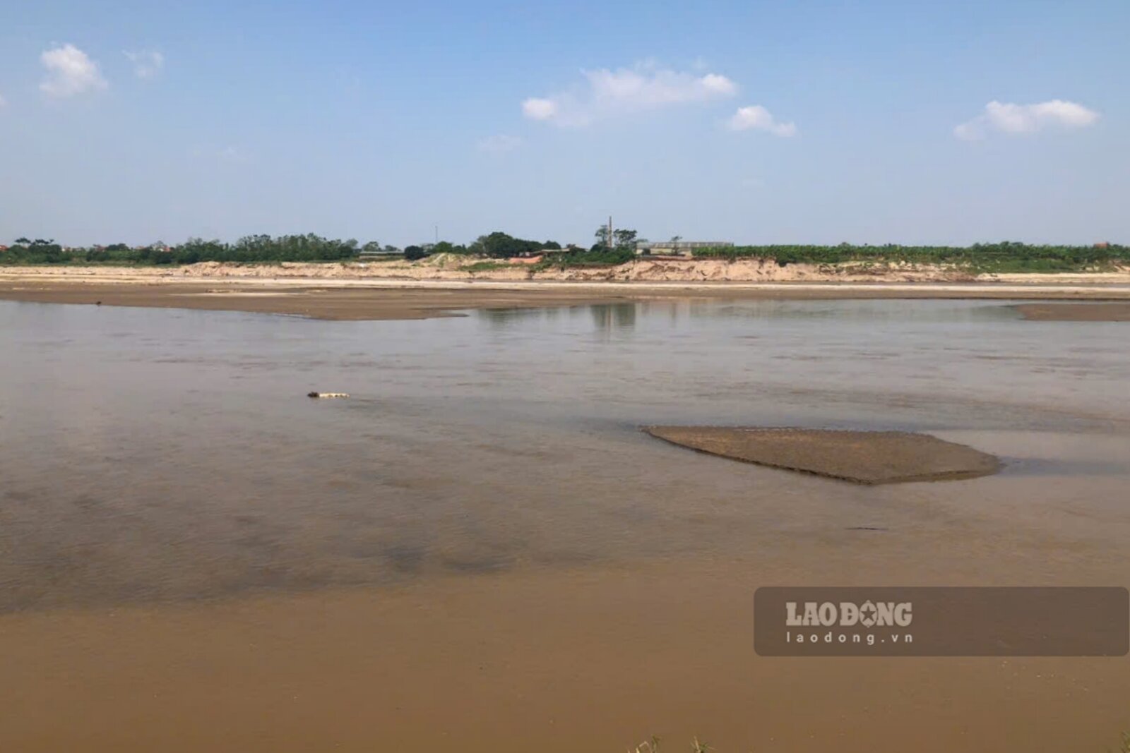 Sông Hồng đoạn qua địa phận xã Bản Nguyên, huyện Lâm Thao ở thời điểm hiện tại (hướng nhìn từ huyện Tam Nông). Ảnh: Tô Công.