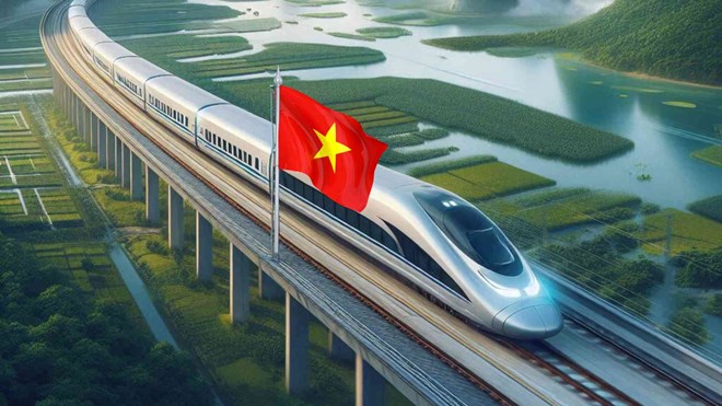 North-South high-speed railway project. Photo drawn by AI. By: Ngoc Diep