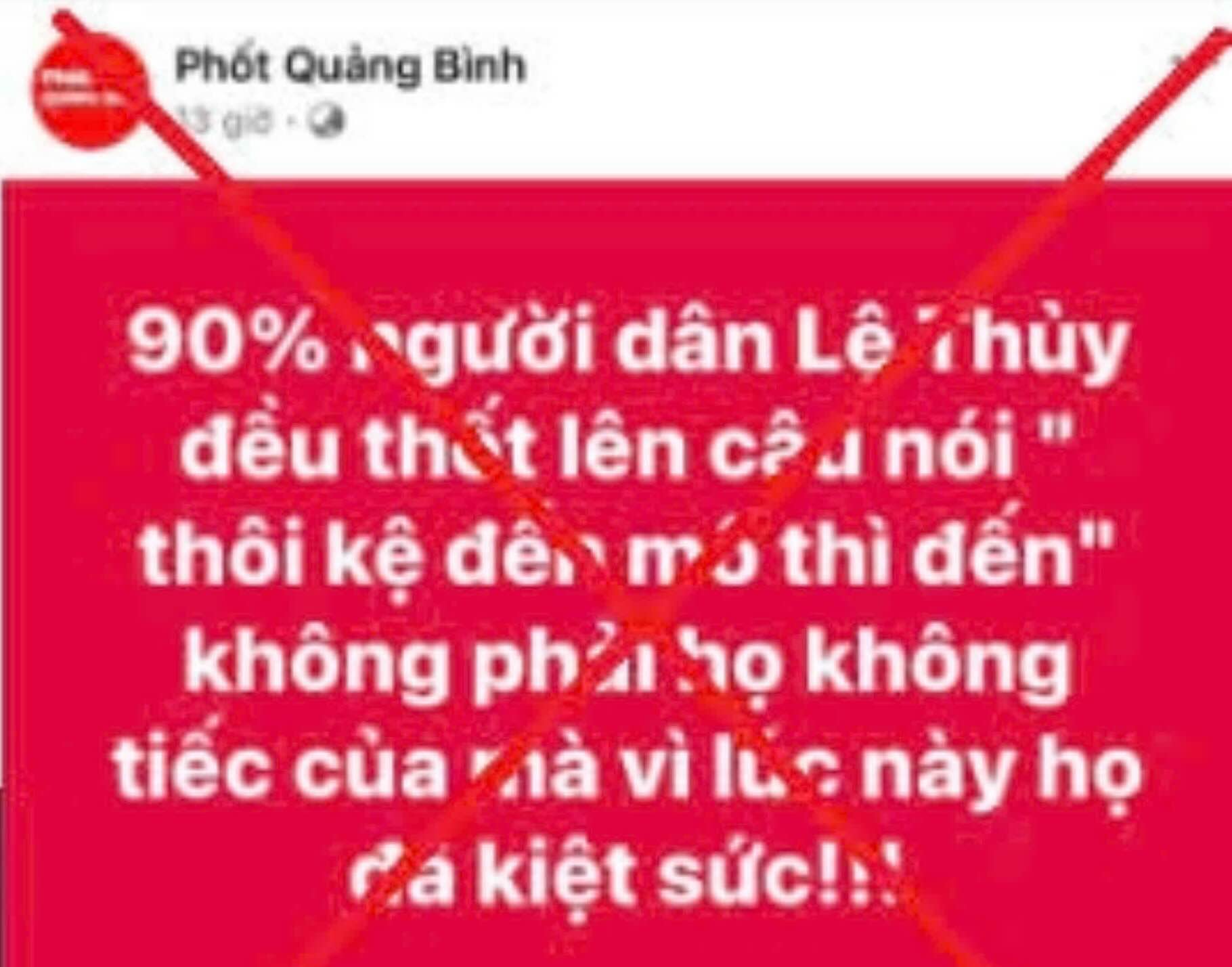 Fanpage "Phốt Quảng Bình" đăng tải thông tin sai sự thật về mưa lũ. Ảnh: Sở Thông tin và Truyền thông