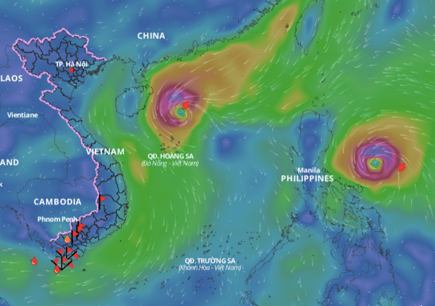 Typhoon Toraji is closely following Typhoon No. 7 Yinxing. Source: Vietnam Disaster Monitoring System
