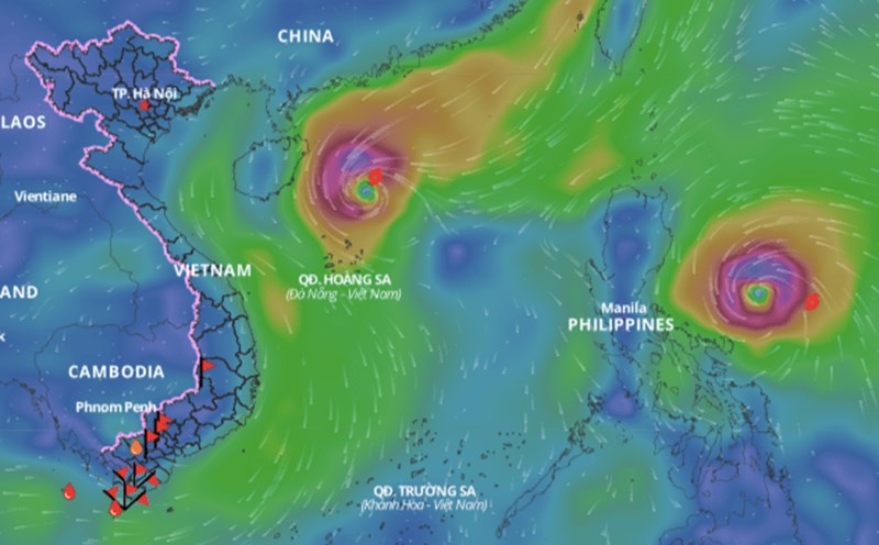 Typhoon Toraji is closely following Typhoon No. 7 Yinxing. Source: Vietnam Disaster Monitoring System