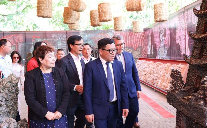 Visit the exhibition of artist Ngo Xuan Binh. Photo: Organizing Committee