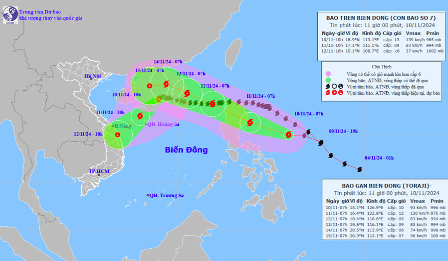 Typhoon Toraji is closely following Typhoon No. 7 Yinxing. Photo: National Center for Hydro-Meteorological Forecasting