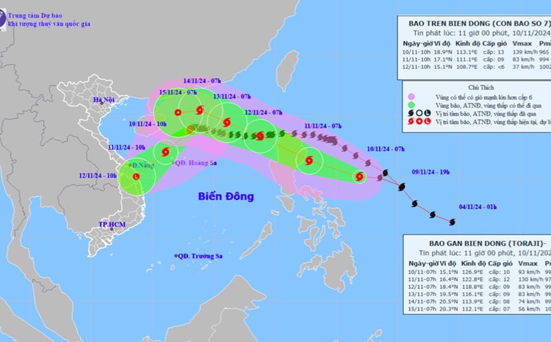 Typhoon Toraji is closely following Typhoon No. 7 Yinxing. Photo: National Center for Hydro-Meteorological Forecasting