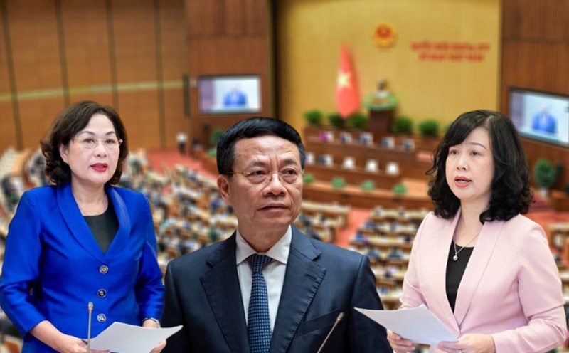 Governor of the State Bank Nguyen Thi Hong, Minister of Information and Communications Nguyen Manh Hung and Minister of Health Dao Hong Lan (from left to right) will answer questions at the 8th session of the 15th National Assembly. Photo: Pham Dong