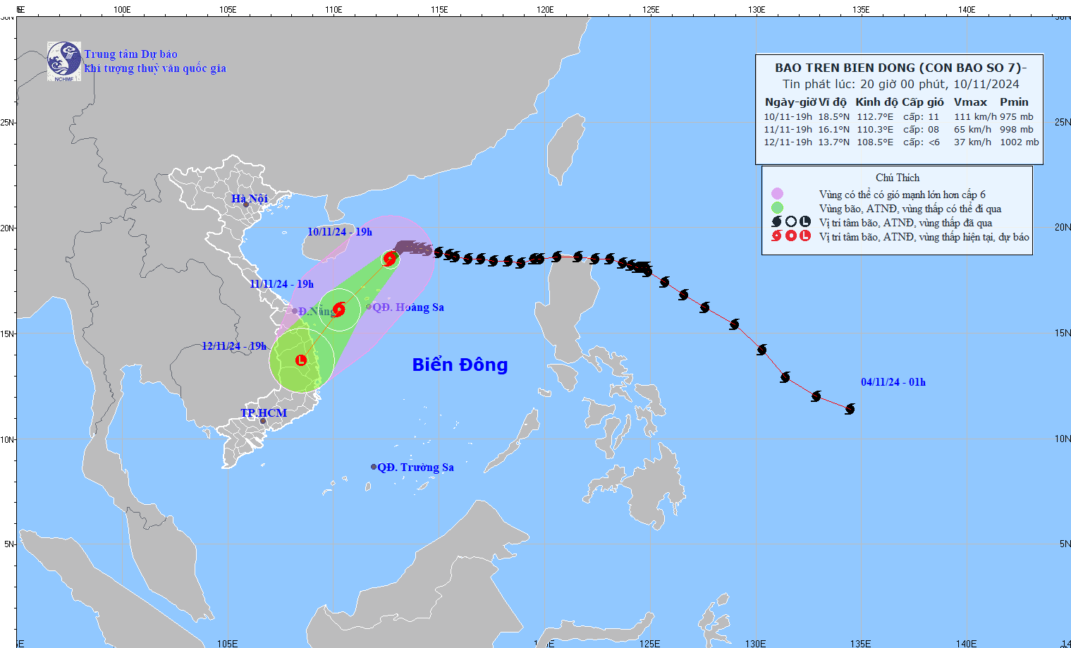 Du bao duong di cua bao so 7 Yinxing trong nhung ngay toi. Anh: Trung tam Du bao Khi tuong Thuy van Quoc gia