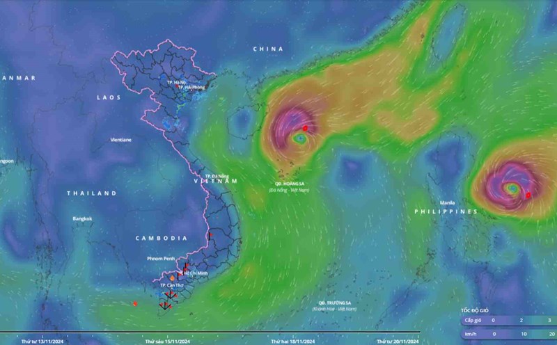 Location of Typhoon Yinxing at 8:00 p.m. on November 10. Source: Vietnam Disaster Monitoring System