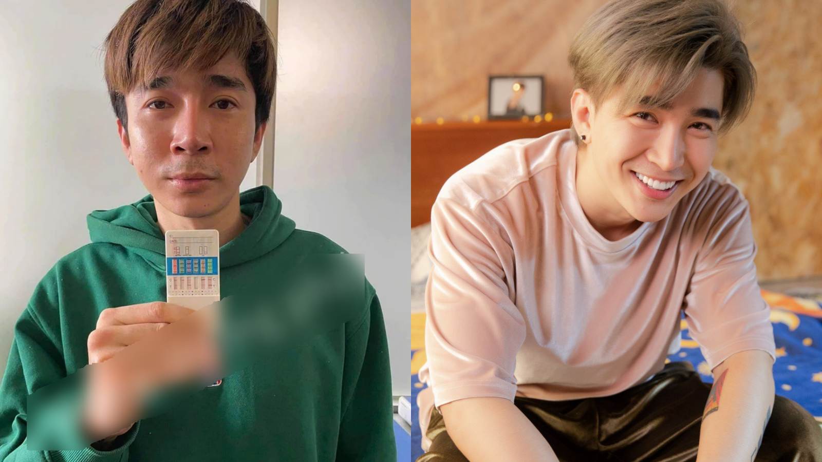 The photo of singer Chi Dan testing drugs went viral, and a photo of Chi Dan during his artistic career. Photo collage: Huyen Chi.