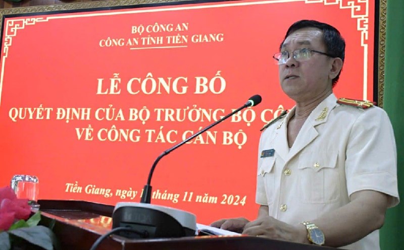 Lieutenant Colonel Tran Van Tron - Deputy Director of Tien Giang Provincial Police - speaks at the inauguration ceremony. Photo: Tien Giang Provincial Police