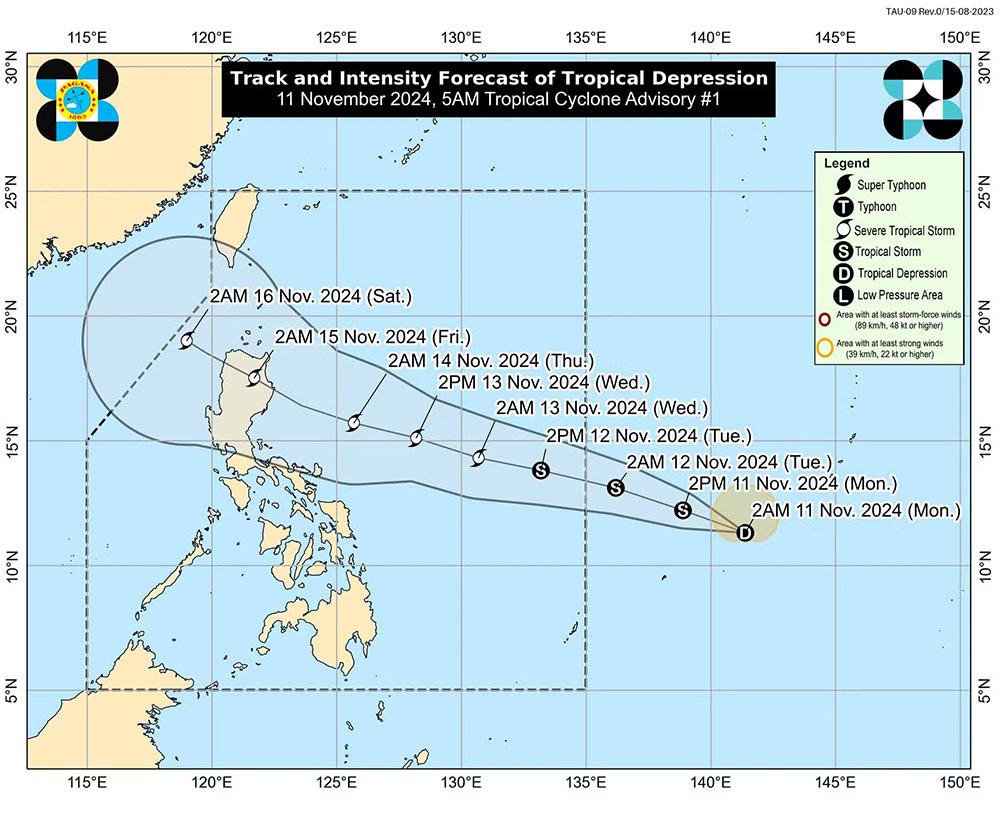 Du bao dien bien cua ap thap nhiet doi moi gan Philippines. Anh: PAGASA