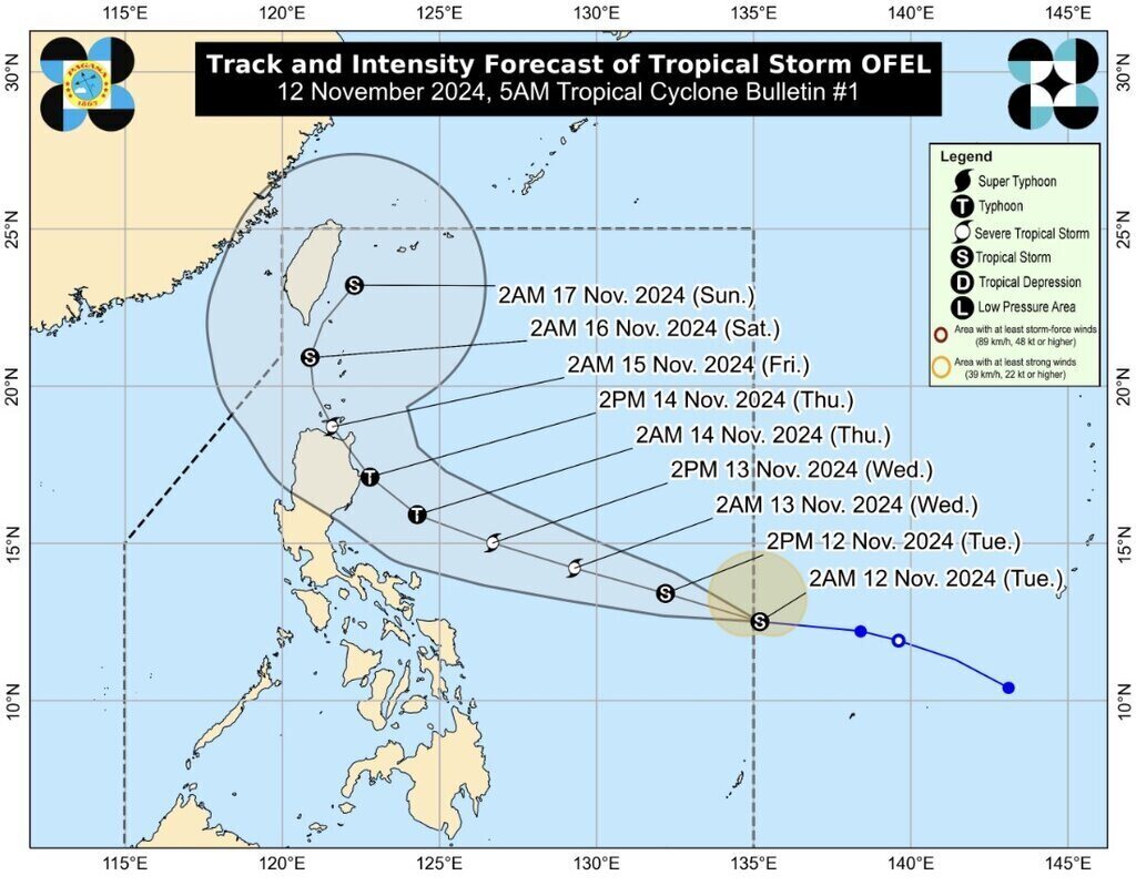 Du bao bao Usagi - con bao moi nhat hinh thanh gan Philippines - se dat cuong do cuc dai khi do bo. Anh: PAGASA