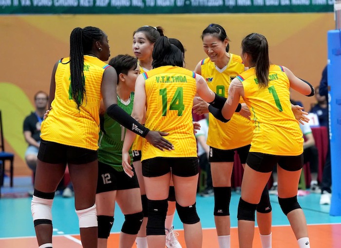 VTV Binh Dien Long An meets Hanoi in the final round of the group stage of the 2024 national volleyball tournament. Photo: VFV