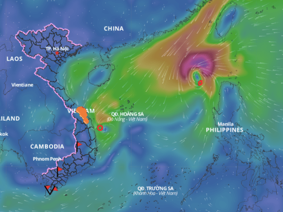 Updated location of storm No. 8 this morning, November 12. Photo: Vietnam Disaster Monitoring System