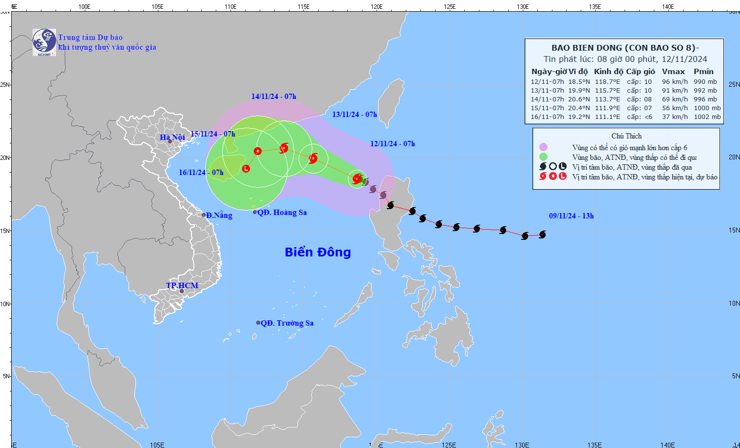 Du bao huong di chuyen cua bao so 8 Toraji khi vao Bien Dong. Anh: NCHMF