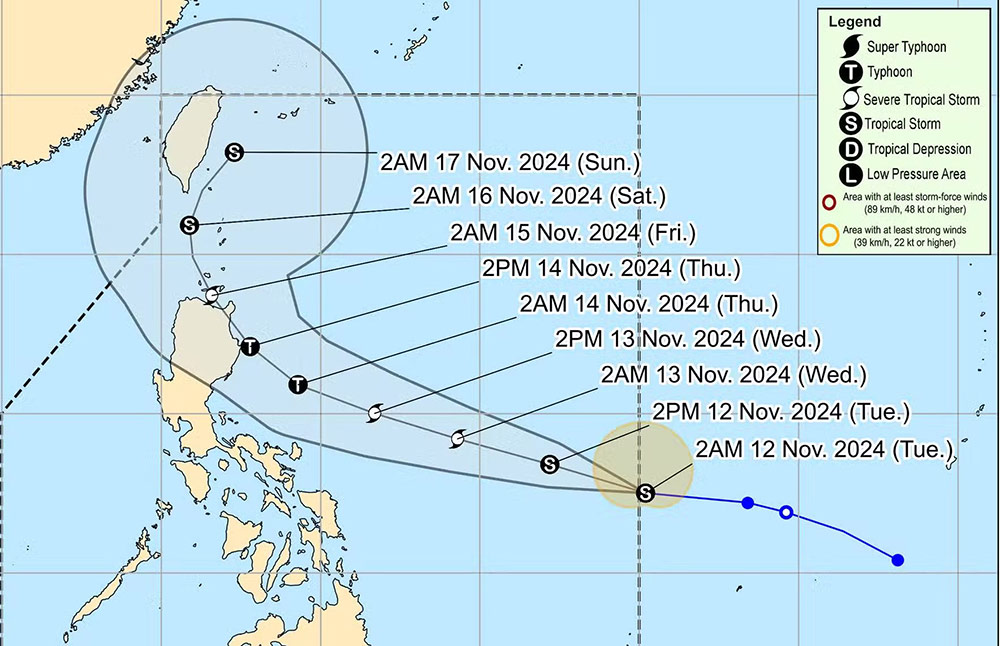 Du bao duong di cua bao Usagi (ten dia phuong tai Philippines: Ofel). Anh: PAGASA