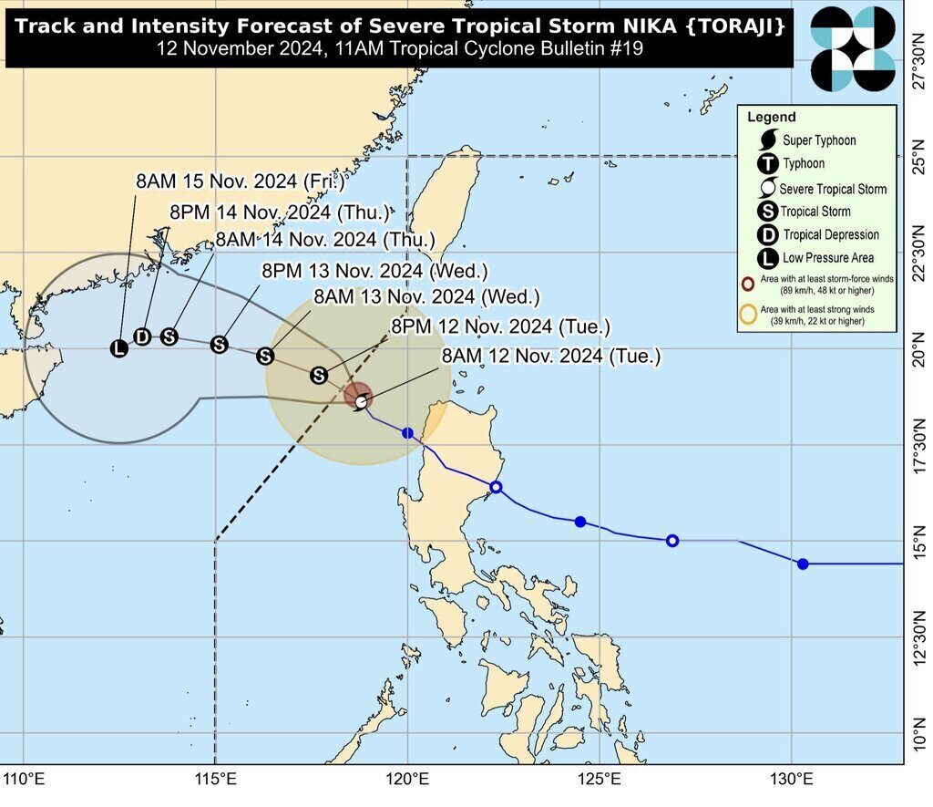 Du bao duong di cua bao Toraji do PAGASA cong bo. Anh: PAGASA