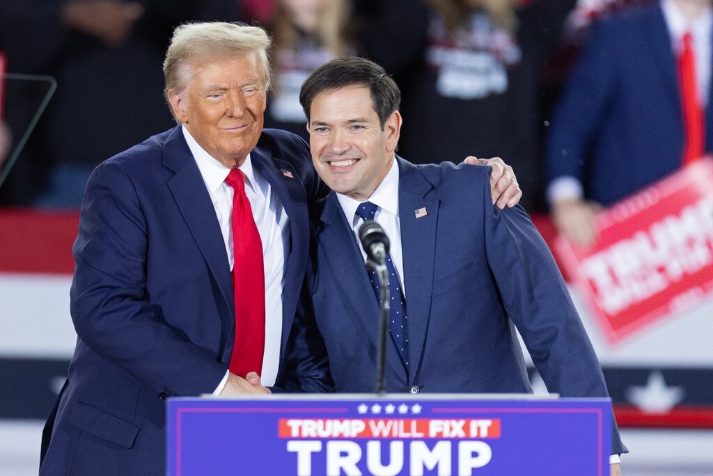 Donald Trump and Senator Marco Rubio during a campaign rally at J.S. Dorton Arena in Raleigh, North Carolina on November 4. Photo: AFP