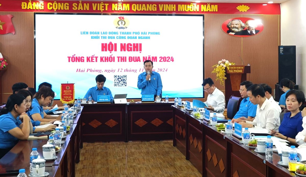 Emulation bloc of the Hai Phong City Labor Federation summarizes work in 2024. Photo: Mai Dung