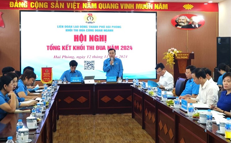 Emulation bloc of the Hai Phong City Labor Federation summarizes work in 2024. Photo: Mai Dung
