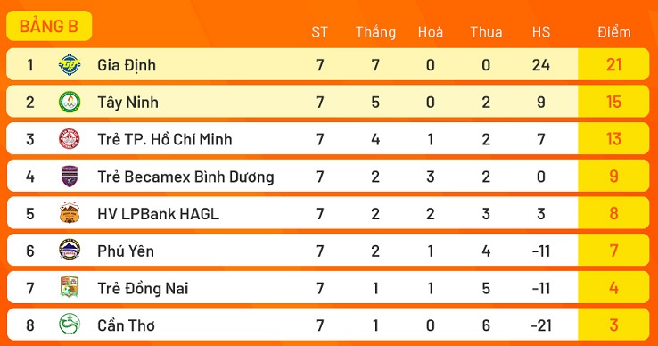 “Ki luc” 7 tran toan thang, gianh 21 diem, ghi duoc 24 ban va khong de thung luoi ban nao cua doi bong Gia Dinh tai giai hang Ba nam nay. Anh: VFF