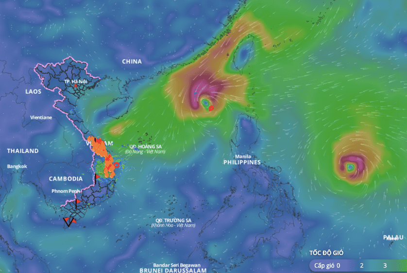 Updated position of storm No. 8 Toraji at 6:00 p.m. on November 12. Source: Vietnam Disaster Monitoring System