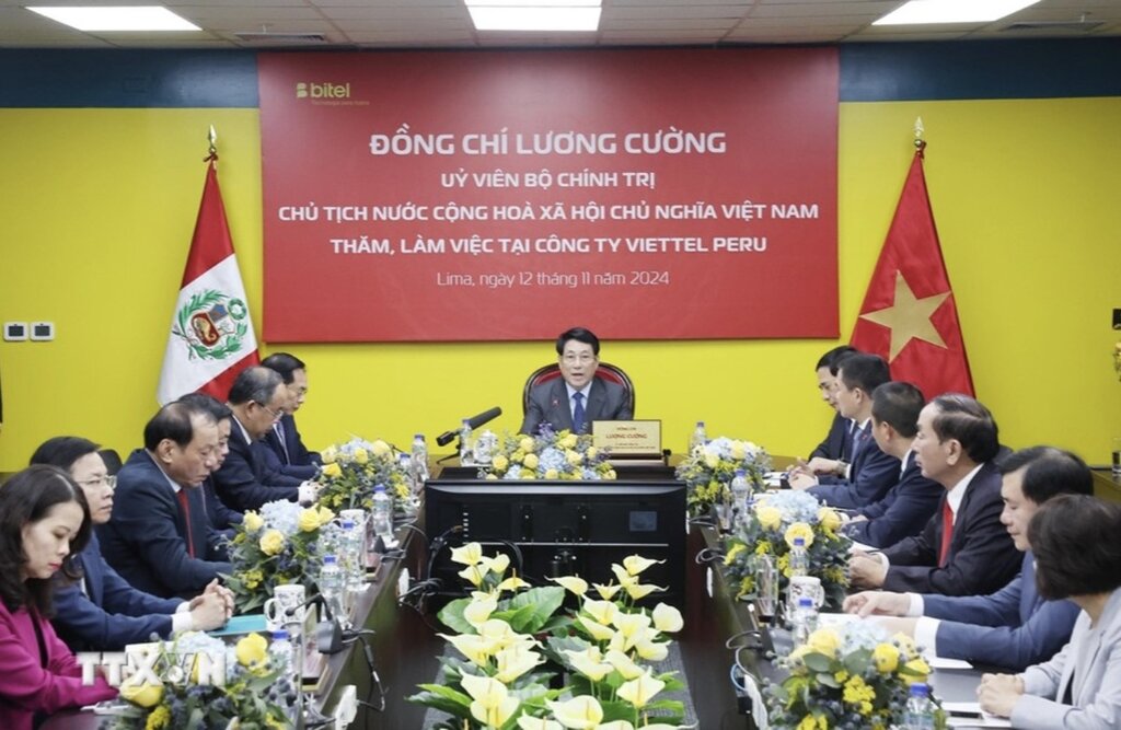 Chu tich nuoc cho rang Bitel phai y thuc ngoai nhiem vu kinh doanh con la “cau noi” quan he hop tac giua Viet Nam va Peru. Anh: TTXVN