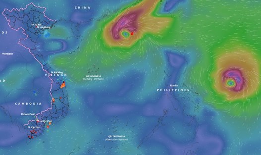 Vị trí bão số 8 Toraji đang ở trên vùng biển phía đông bắc khu vực Bắc Biển Đông. Ảnh: Hệ thống Giám sát thiên tai Việt Nam
