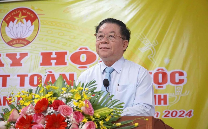 Head of the Central Propaganda Department Nguyen Trong Nghia speaks at the 2024 National Great Unity Day at Tan Bac Hamlet residential area, Binh Minh Commune, Trang Bom District. Photo: HAC