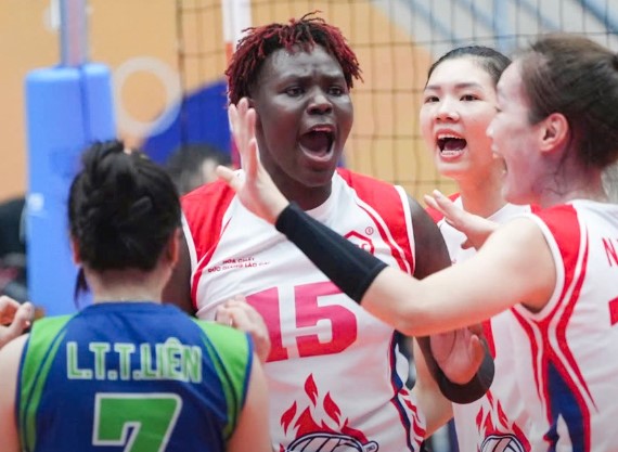 Foreign player Chepchumba is an important factor for Duc Giang Chemicals in the 2024 National Volleyball Championship. Photo: VFV