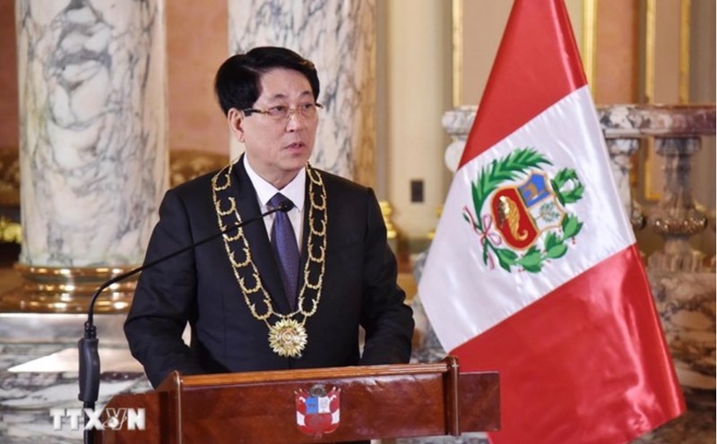 President Luong Cuong speaks at a press conference after the talks. Photo: VNA