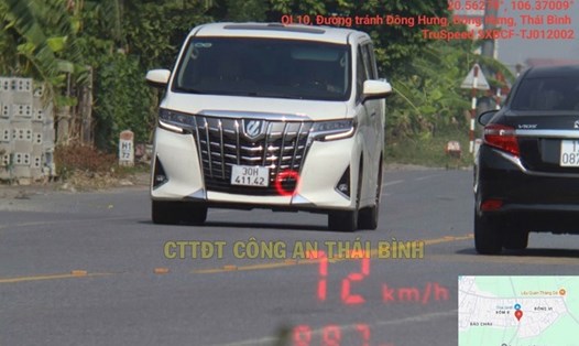Hình ảnh xe quá tốc độ bị phạt nguội ở Thái Bình. Ảnh: Công an Thái Bình