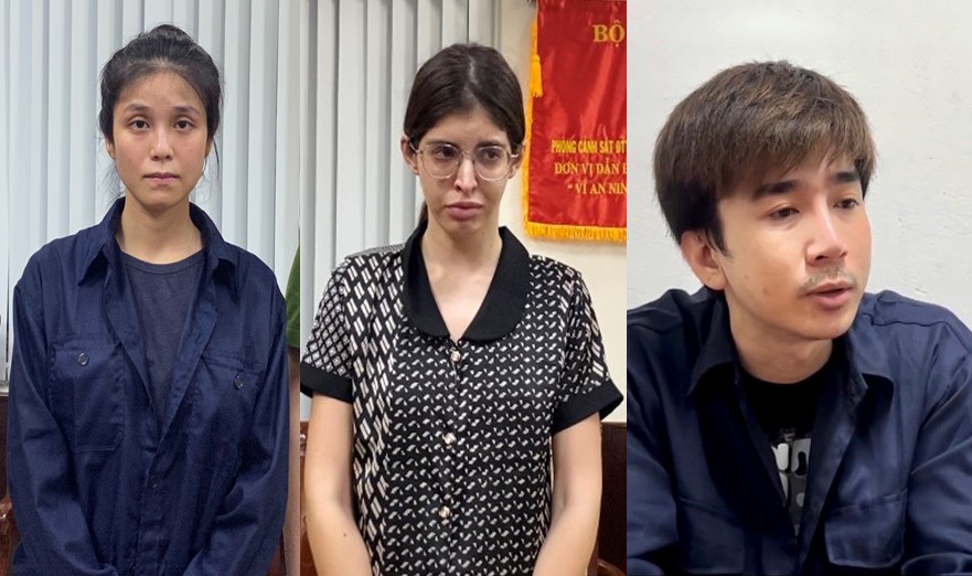 3 đối tượng tổ chức sử dụng ma túy là  Nguyễn Đỗ Trúc Phương, Nguyễn Thị An, Nguyễn Trung Hiếu. Ảnh: Công an