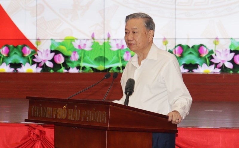 General Secretary To Lam speaks at the meeting. Photo: Hai Phong Portal