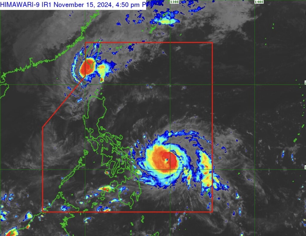 Vi tri bao Usagi (trai) va bao Man-yi chieu 15.11. Anh: PAGASA