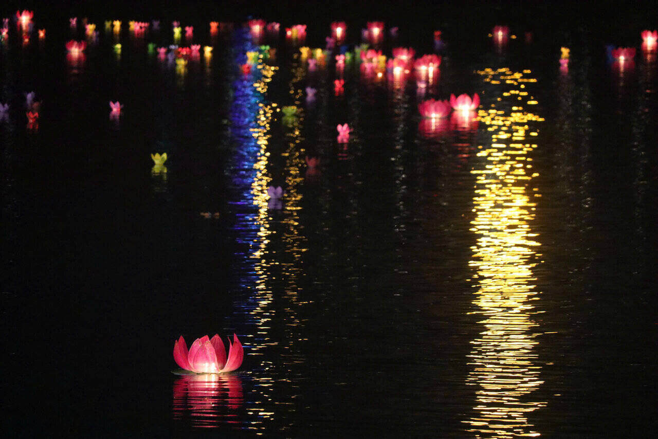 Flower lanterns on the Da River. Photo: Dang Tinh