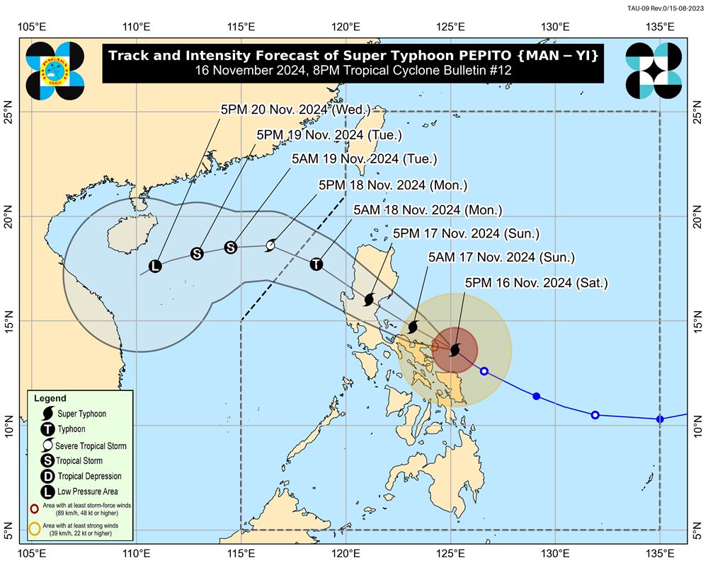 Du bao huong di cua sieu bao Man-yi truoc khi tien vao Bien Dong. Anh: PAGASA