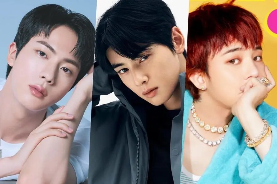 Jin, Cha Eun Woo and G-Dragon dominate the male idol reputation rankings for November 2024. Photo: Soompi