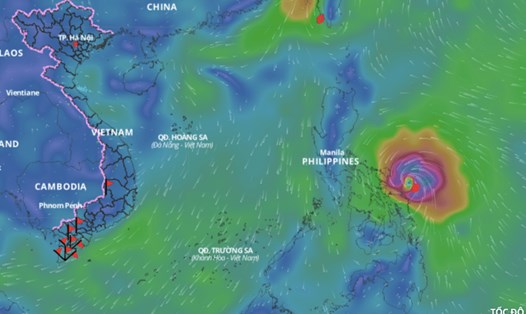 Siêu bão Man-yi đang hoạt động trên vùng biển phía đông khu vực miền Trung Philippines. Ảnh: Hệ thống Giám sát thiên tai Việt Nam