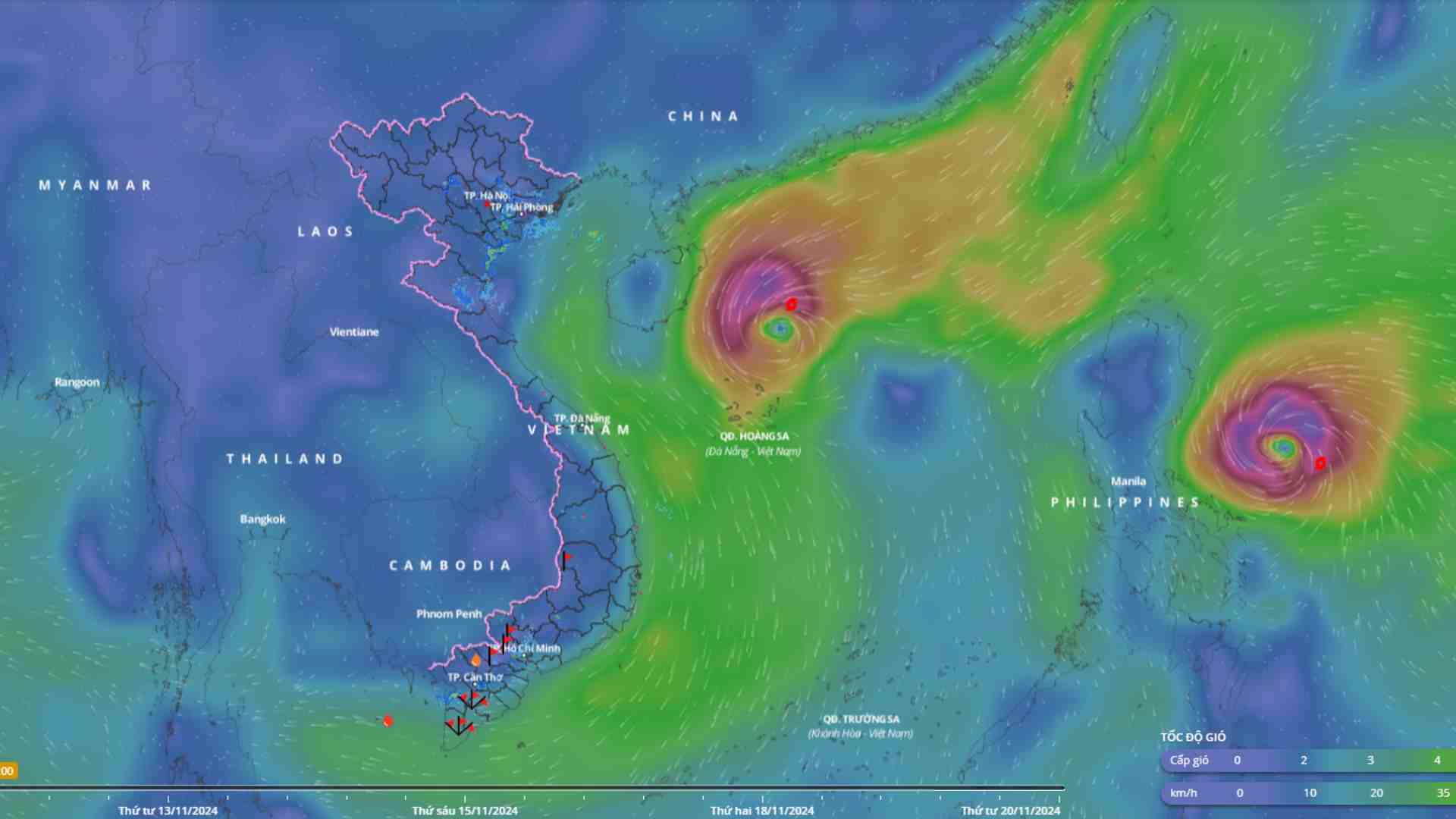 Location of typhoon Man-yi at 9:00 p.m. on November 16. Source: Vietnam Disaster Monitoring System