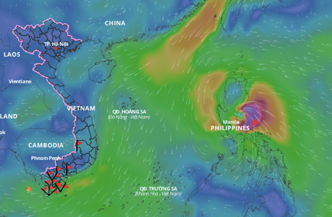Updated location of super typhoon Man-yi at 8:00 a.m. on November 17. Photo: Vietnam Disaster Monitoring System