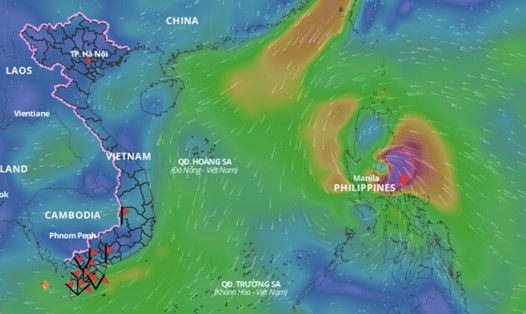 Cập nhật vị trí siêu bão Man-yi hồi 8 giờ ngày 17.11. Ảnh: Hệ thống Giám sát thiên tai Việt Nam