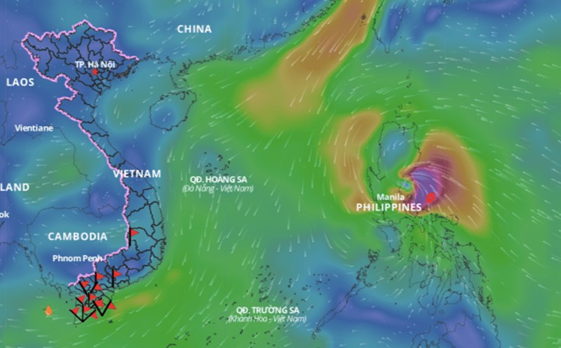 Updated location of super typhoon Man-yi at 8:00 a.m. on November 17. Photo: Vietnam Disaster Monitoring System