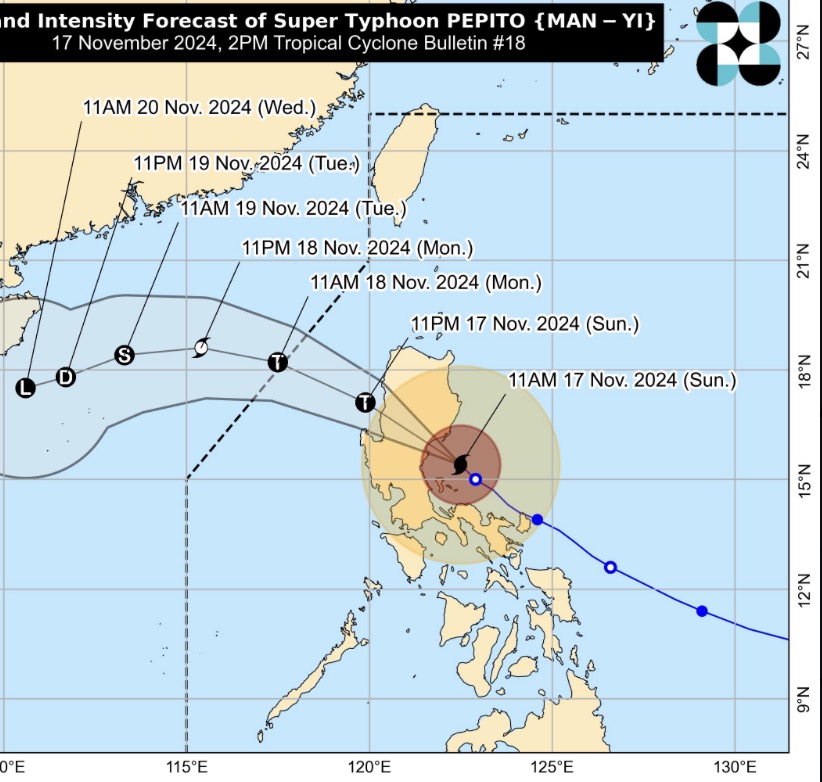 Du bao sieu bao Man-yi di vao Bien Dong, tro thanh bao so 10 trong ngay 18.11. Anh: PAGASA