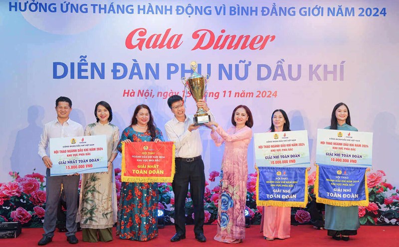 Ms. Nghiem Thuy Lan - President of Vietnam Oil and Gas Trade Union (3rd from right) presented awards to units. Photo: Trade Union
