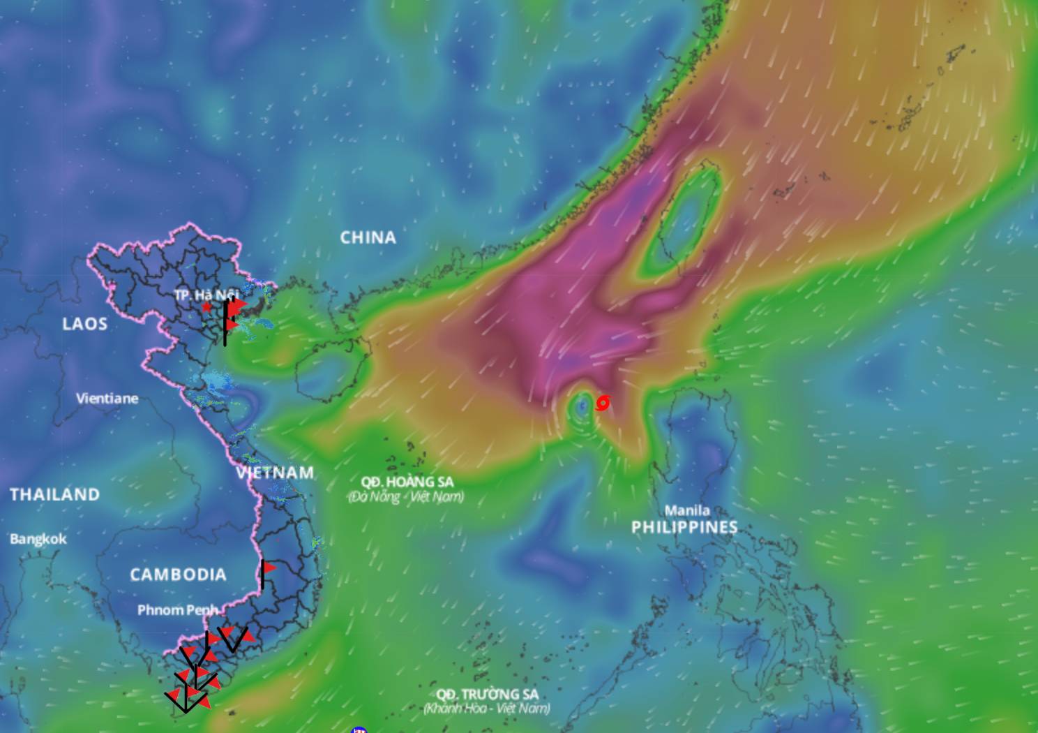 Updated position of storm No. 9 at 8:30 a.m. on November 18. Photo: Vietnam Disaster Monitoring System