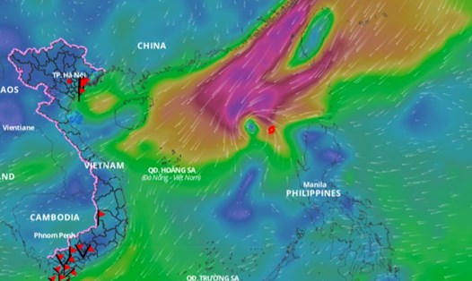 Cập nhật vị trí bão số 9 Man-yi hồi 10 giờ ngày 18.11. Ảnh: Hệ thống Giám sát thiên tai Việt Nam